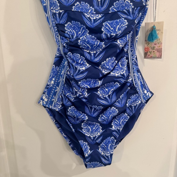 Johnny Was Yao Bandeau One Piece Swimsuit Floral Blue Print - Picture 6 of 11